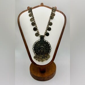 Vintage Gold Medallion Coin Fringe Necklace